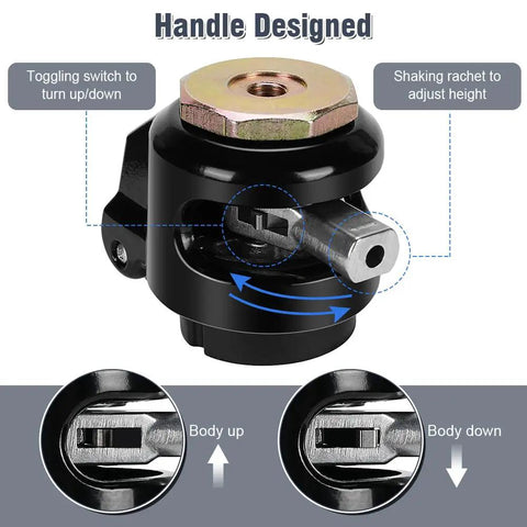 Heavy Duty Leveling Stem Casters Set Of Four Retractable Furniture Wheels Black Thread Base Mover showing height adjustment handle design.