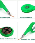 Low Residue No Clean Desoldering Wick Braid 2mm Width 2m Length With Thumb Wheel Dispenser showcasing anti-scalding tube, PP shell, copper wire