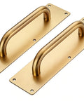 12 Inch Push Pull Door Handle Set Satin Gold Finish For Interior Doors Built Tough In Stainless Steel SUS 304 Two Pack Rust Resistant Smooth Operation Easy Grip Durable Premium Door Hardware, two handles