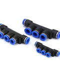 20 Pack 5-Way Pneumatic Push In Tube Fitting Kit For 4 6 8 10 And 12mm Hoses. black plastic manifold fittings