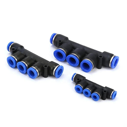 20 Pack 5-Way Pneumatic Push In Tube Fitting Kit For 4 6 8 10 And 12mm Hoses. black plastic manifold fittings