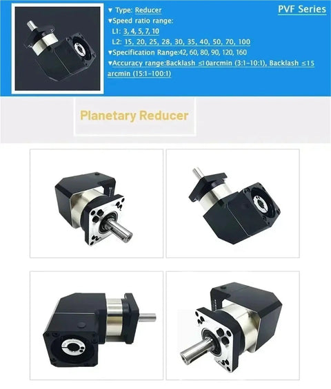 Straight Fire 90 Degree Planetary Gearbox Speed Reducer Bulletproof Build For Nema 42 And 52 Stepper Motors close-up view showing steel output shaft and design