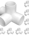 3/4 Inch 4-Way PVC Tee Fitting, Furniture Grade, White, Made In USA, UV Resistant, Impact Proof, 8 Pack