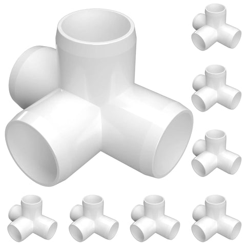 3/4 Inch 4-Way PVC Tee Fitting, Furniture Grade, White, Made In USA, UV Resistant, Impact Proof, 8 Pack