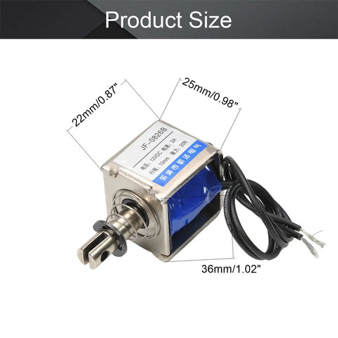 12V DC Push Pull Open Frame Solenoid Electromagnet, 20N Force, 10mm Stroke, 2A Current, Compact 22x25x26mm, Spring Return Linear Actuator For DIY Projects And Small Automation, with 22x25x36mm dimensions