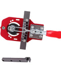 Concealed Hinge Jig With Precision Drill Guide And Adjustable Depth Quick Clamp for cabinet doors, red metal tool top view