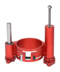 Router Table Insert Plate With Aluminum Mounting Base And Adjustable Lift Rings For Woodworking Setups Red aluminum mount bracket with adjustment features.