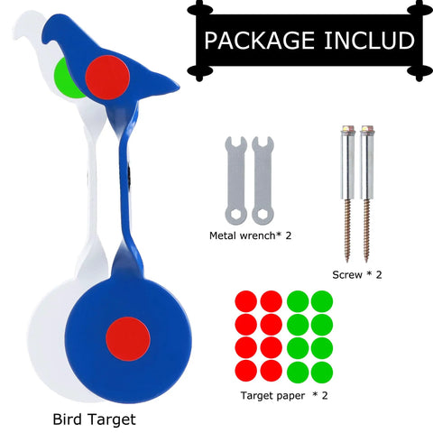Auto Reset Steel Target For Plinking And Shooting Practice With 360 Degree Rotation Red And Black Bird Design, package content