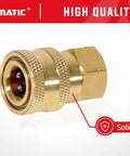 YAMATIC brass pressure washer adapter with 1/4 inch quick-connect, socket to female NPT, solid brass.