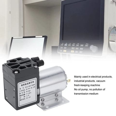 Slick Dc 12v Mini Vacuum Pump Featuring 6w Micro Diaphragm Engineering and Rugged Aluminum Housing for smooth air suction.