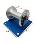 Beefy Heavy Duty Cable Puller Sheave for Large Scale Laying, 6-inch aluminum U-groove, blue base, industrial pipe roller