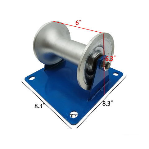 Beefy Heavy Duty Cable Puller Sheave for Large Scale Laying, 6-inch aluminum U-groove, blue base, industrial pipe roller