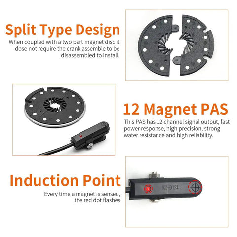 D12 Bike Magnets Pedal Assist Sensor For Ebike Left Crank No Fuss Install PAS Sensor With Dual Hall Sensors Waterproof Plug Option SM Plug Compatible Today