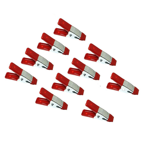 Red 10 Piece 2 Inch Stainless Steel Spring Clamps Set Crocodile Clips Heavy Duty Jaws Open With Vinyl Tips Ergonomic Grip For Electrical Projects DIY Soldering And Multi Purpose Metal Clips, 10 clips on white background