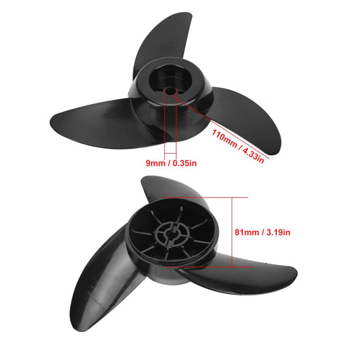 Three Blade Trolling Motor Propeller Replacement for 28Lb 36Lb 46Lb Outboard Motors, 12V 24V, Premium Plastic, Weed Resistant Design, Includes Prop Pin and Nut for Easy Install
