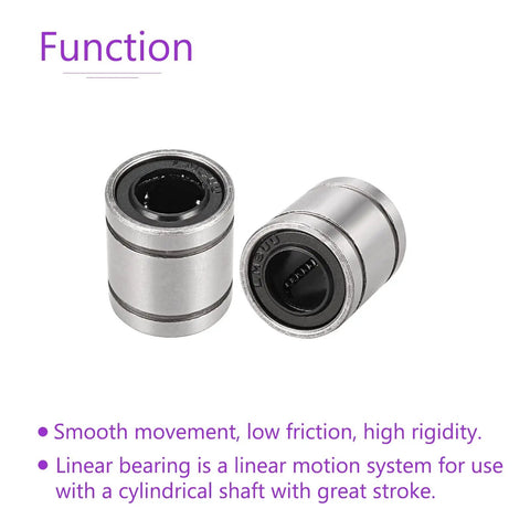 Premium LM8SUU Linear Ball Bearings With Exact 8mm Bore And 15 mm Outer Diameter showing precision design for low friction travel.