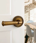 Antique Brass Passage Door Handle Lever For Interior Doors Vintage Aluminum Alloy Door Lever For Hall Closet Kitchen Pantry No Locking Required Easy Install 1 Pack on white wooden door