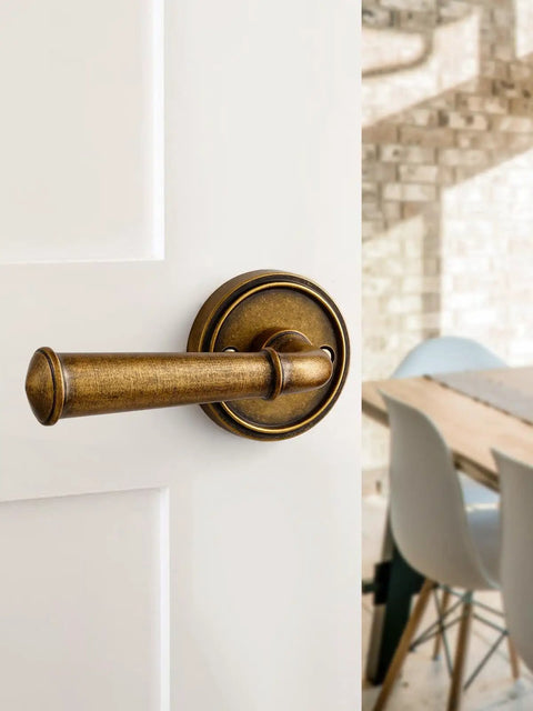 Antique Brass Passage Door Handle Lever For Interior Doors Vintage Aluminum Alloy Door Lever For Hall Closet Kitchen Pantry No Locking Required Easy Install 1 Pack on white wooden door