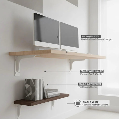 Beefy Q235 Steel Triangular Bracket For Floating Desks And Wall Shelves Black Or White 1 Unit Rock Solid Support