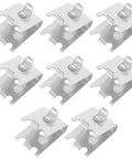 Stainless Steel Refrigerator Shelf Clips Set Eight-Piece, Brushed Finish, arranged in rows showing clamp mechanism.