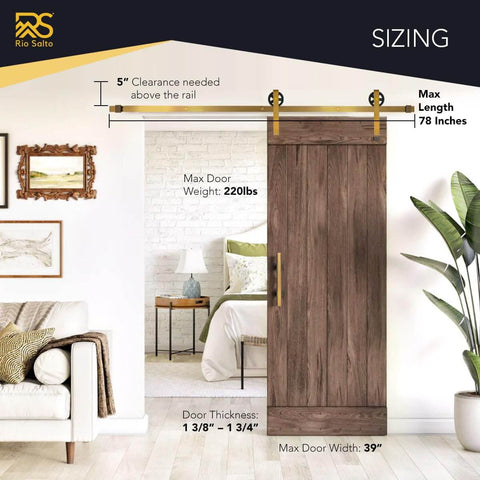 Gold Barn Door Hardware Kit With 78 Inch Track For Sliding Barn Door Big Wheel Industrial Hangers, adjustable length