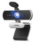 Full HD 1080P Webcam with dual noise canceling mics, 85 degree FOV, fixed focus, auto light correction, privacy cover, plug and play PC camera