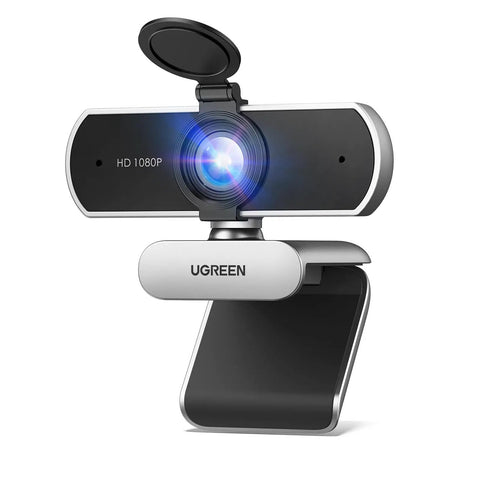 Full HD 1080P Webcam with dual noise canceling mics, 85 degree FOV, fixed focus, auto light correction, privacy cover, plug and play PC camera