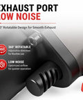 Professional Grade Half Inch Air Impact Wrench Boasting Dual Hammer Action And Stepless Speed Trigger exhaust port showing low noise feature and 360-degree rotation.