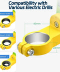 Yellow Floor Drill Press Stand For Hand Drill With 90 Degree Rotating Clamp, size variations for compatibility with electric drills.