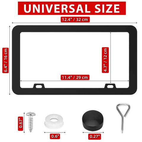Built Tough Black Matte License Plate Frame Set With Rust Proof Aluminum Alloy Construction Gloss Finish dimensions
