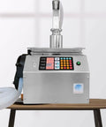 Straight Up Heavy Duty Liquid Filling Machine Automatic Digital Scale Bottle Filler With Peristaltic Pump For Cosmetics Oils And Juices Runs Smooth Handles 10G To 10Kg Precision Weighing Design on wooden table