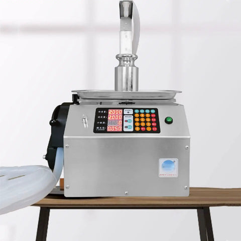Straight Up Heavy Duty Liquid Filling Machine Automatic Digital Scale Bottle Filler With Peristaltic Pump For Cosmetics Oils And Juices Runs Smooth Handles 10G To 10Kg Precision Weighing Design on wooden table