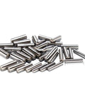 Stainless Steel Dowel Pins 2.45mm x 15.8mm Set of 100 Fasteners for Press Tools, Jigs, and Fixtures with a pile of shiny pins