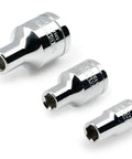 Chrome hex sockets compatible with One Quarter Inch Drive Hex Bit Holder For Quarter Inch Hex Shank Bits With Quick Change Retaining Ball.