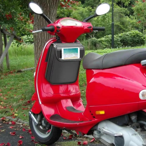 Electric Scooter Front Bag Pouch With Waterproof Phone Holder on red scooter