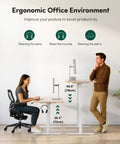 CubiCubi Large Electric Height Adjustable Standing Desk Maple Surface in ergonomic office environment demonstrating height adjustment.