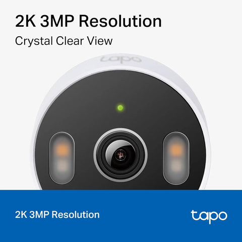 Close-up of 2K Indoor Outdoor Wired Security Camera Kit For Dope Home Surveillance With Baby Monitor And Pet Cam Person And Motion Detection Baby Cry Alerts 2 Way Audio Siren Local SD Storage Or Optional Cloud 2 Pack lens showing 2K 3MP resolution.
