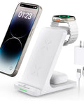 3 In 1 Fast Wireless Charger Station For iPhone 17 16 15 14 13 12 11 Pro Max Plus Air X XS XR SE AirPods And Apple Watch Ultra Series Charges Phone, Earbuds, And Watch Simultaneously On A Sleek Qi Stand with phone, watch, and earbuds charging