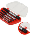Ultimate 5-Piece Screw Extractor Set For Grabbing Stuck Bolts Fast, Premium Hardened Carbon Steel Drill Bits Removal Tool Kit For Broken Fasteners And Stripped Hardware From 3mm Up To 18mm With Durable Case Included, red case open
