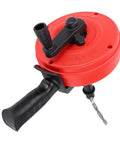 25 Foot Drain Auger Crafted from 65 Manganese Steel Cable With ABS Housing, Manual and Drill Powered Snake to Crush Tough Clogs without Blowing a Gasket, red plastic housing with black handle.