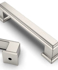 Premium 10 Pack 3.75 Inch Brushed Satin Nickel Kitchen Cabinet Pulls Heavy Duty Solid Metal Handles close-up view.