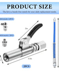 12 Piece Pro Grade Workhorse Grease Gun Coupler Kit With Lock On Tips, 12 Inch Flexible Hose And 9 Nipple Nozzles, 10000 PSI