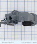 Gray plastic Clothes Washer Drain Pump Replacement Direct Fit For W10605427 W10425238 120V 60Hz 0.95A on grid background.