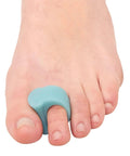 Close-up of blue silicone gel toe separator on foot, Gel Toe Separators For Bunions And Big Toe Alignment, 4 Pack Silicone Toe Spacers