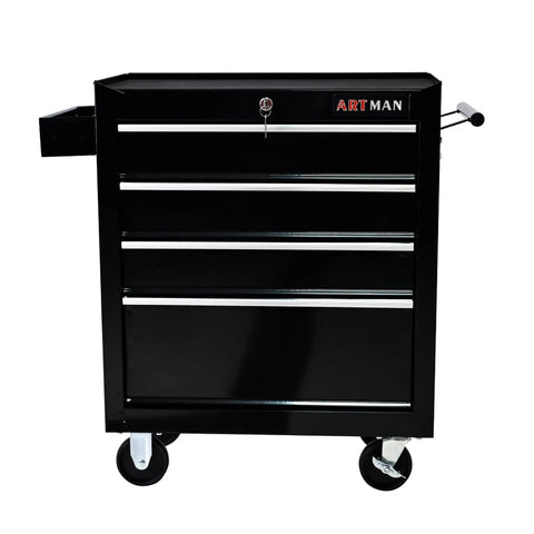 Four Drawer Tool Cart With Wheels Lockable Removable Cabinet Storage Organizer For Mechanics Garage And Workshop Durable Steel Trolley With Ball Bearing Drawers For Smooth Opening
