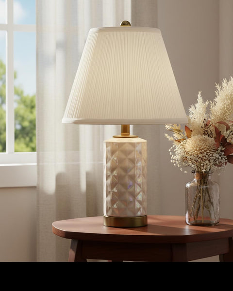 Hardback Empire Transitional Spider Lamp Shade In Mushroom White Pleated Tetoron Cotton Fabric 7 Inch Top 13 Inch Bottom 10 Inch Slant