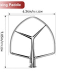 7Quart Stainless Steel Flat Beater For Stand Mixer Replacement Paddle Attachment, No Coating, Dishwasher Safe, dimensions shown