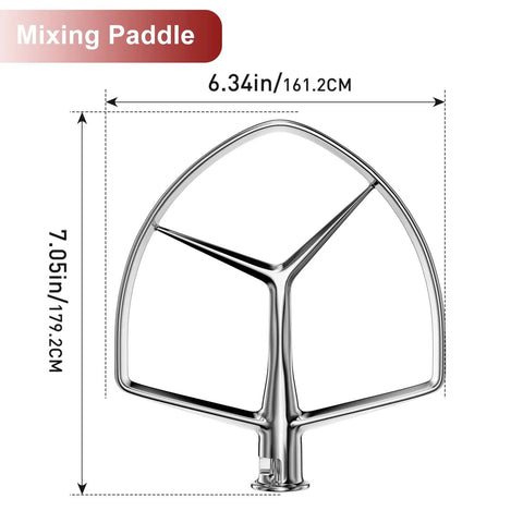 7Quart Stainless Steel Flat Beater For Stand Mixer Replacement Paddle Attachment, No Coating, Dishwasher Safe, dimensions shown