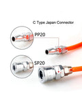High Pressure Flexible Air Hose Compressor Straight Tube Pipe 8mm By 5mm Black 15 Meters shows C type Japan connectors PP20 and SP20.