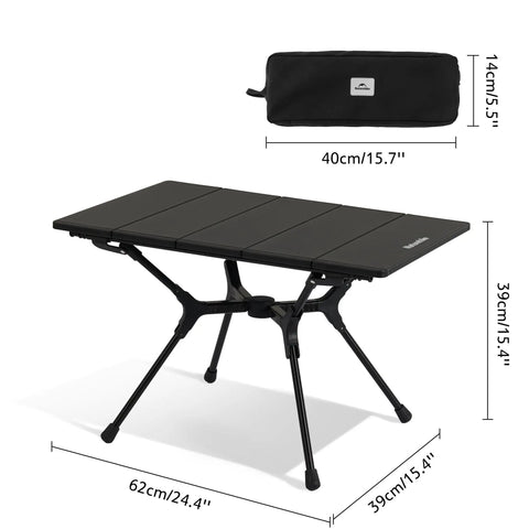 YL01 Portable Camping Table No Tools Required Quick Setup Lightweight Aluminum Folding Table with bag and dimensions shown